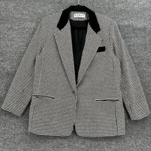 Vintage Dumas Womens Houndstooth Blazer Jacket Womens Medium Black White Lined